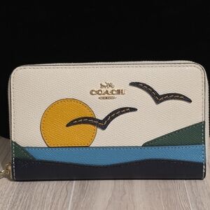 NEW Coach Medium Zip Around Wallet with Sunset Birds Motif 2370